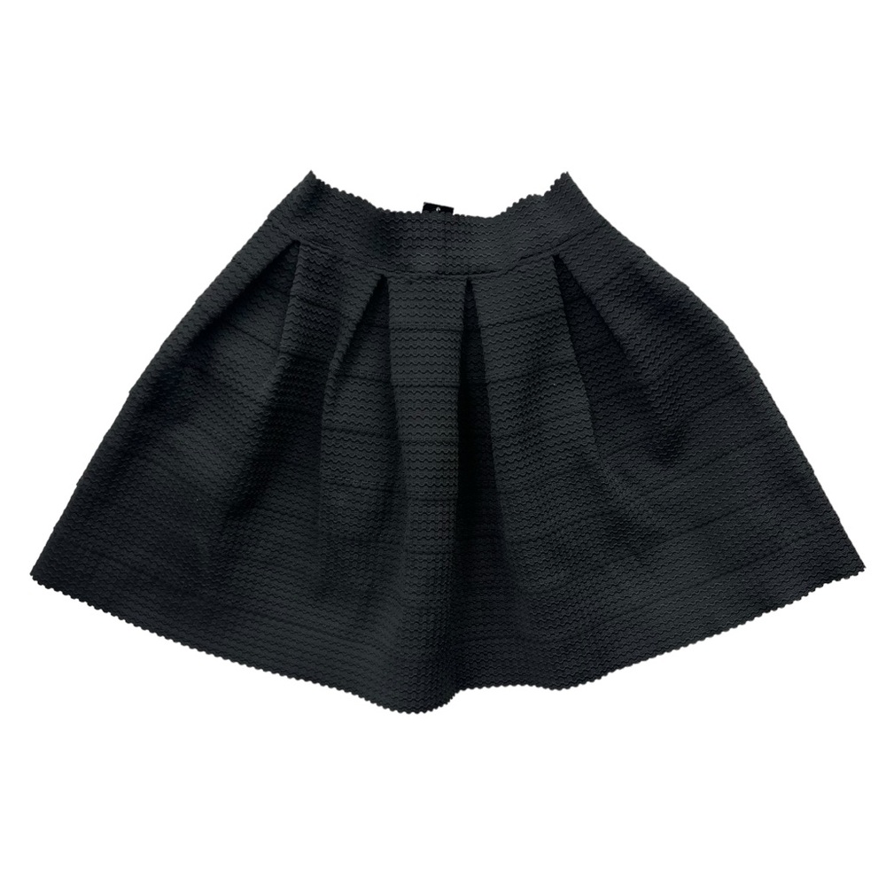 Express Womens XS Black Textured Pouf Pleated Structured Circle Rubberized Skirt